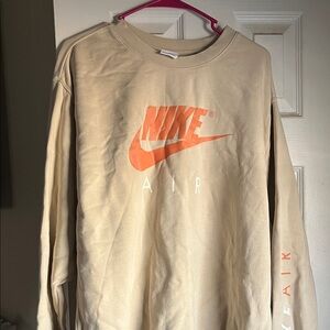 Nike Beige Sweatshirt with Orange Logo